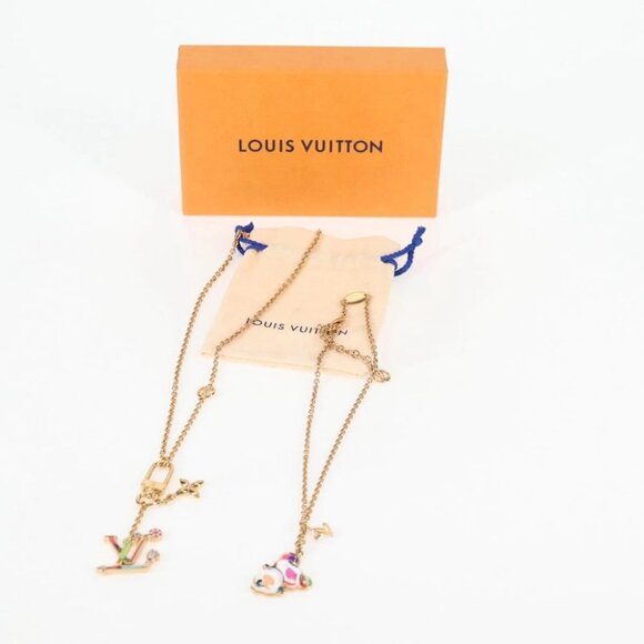 LOUIS VUITTON LVxTM 2 Necklace Super Flat metal Gold Tone LV Auth - Picture 14 of 14